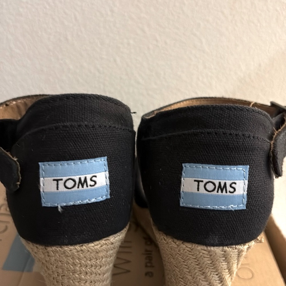 [TOMS] Black Canvas Strappy Open-Toe Espadrille Sandals Wedges Womens 10 w/ Box - Picture 13 of 16